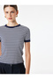 Cotton Short Sleeve Contrast Piping Crew Neck Striped Ribbed T-Shirt - 3