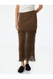 Textured Long Knit Skirt with Tassel Detail and Two Different Fabrics - 4