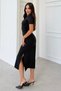 Women's Black Slit Side Gathered Short Sleeve Dress - 6