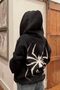 Big Spider Sweatshirt Zippered Cardigan - Black Printed Oversize Pocket Loose-fitting Hoodie - 3