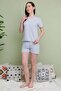 Polka Dot Patterned Crew Neck Shorts Pajama Set - 3
