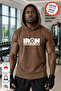 Men's Iron Discipline Printed Brown Hooded Cotton Tank Top Sleeveless Athlete Tshirt