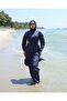 Fully Covered Hijab Swimsuit with Adjustable Stopper Navy Blue 3 Piece Full Length
