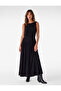 Slim Fit Draped Round Boat Neck Sleeveless Low Waist Long Dress