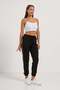 Women's Elastic Waist Piping Black Jogger Sweatpants - 2