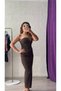 Women's Brown Strapless Slit Midi Summer Dress - 3