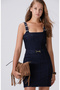 Dark Indigo Blue Mini Denim Dress with Buckle Detail