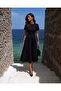 Black Mock Neck Short Sleeve Flared Evening Dress 58554