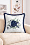 Navy Blue Floral and Leaf Motif Fringed Throw Pillow Cover - Botanical Decorative Pillowcase - 2