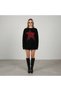 Women's Star Detailed Casual Oversize Knitwear Black-Red Sweater - 3