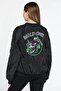 Women's Wild One Printed Bomber Coat Black Oversize Quilted with Zipper Pockets - Black Mariposa Se