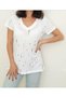 V-Neck Special Perforated Fabric Short Sleeve Women's White T-Shirt - 4