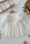 My Little Girl's Tulle Rose Detailed Stone Embellished Belted Girl's Dress - Ecru - 2