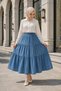 Women's Washable Denim Skirt Long Maxi 100% Cotton Elastic Waist Layered Casual Skirt