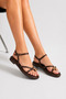Women's Bitter Brown Flip-Flop Sandals with Gold Ring Detail, Cross Straps, Ankle Buckle, Flat Sole, Summer Sandals - 3