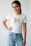 Girl's T-Shirt with Pearl Embroidery and Butterfly Emblem, Ages 9-14, Ecru