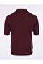 Women's Burgundy Polo Neck Short Sleeve Argyle Pattern Buttoned Knitwear Sweater - 4