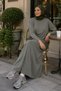 Women's Modal Fabric Comfortable Fit Elastic Waist Skirted Hijab Suit 1221 Khaki - Premium Series - 2