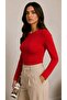 Women's Red Crew Neck Basic Long Sleeve Soft Stretchy Fabric Blouse - 2