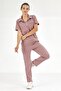 Dusty Rose Polo Collar Doctor Nurse Medical Scrubs Set Luxury Lycra Fabric - 2
