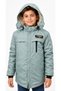 Boy's Vintage Letter Print Detachable Hood Plush Lined Front Zipper Pocket Water Green Thin Coat - 2
