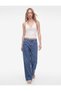 Ribbed High Waist Comfortable Fit Wide Leg Denim Trousers - Culotte Jeans