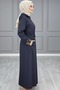 Jade Trench Jeans Bondit Fabric Women's Navy Blue Hooded Trench with Leopard Pattern Lining and Waist Tie - 4
