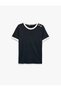 Cotton Color-Contrast Trim Decorated Buttoned Crew Neck Short Sleeve T-Shirt - 6