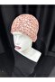 19069 Pink Handmade Sequined Knitted Beanie Hat Bandana - 4