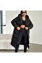 Women's Black Hooded Long Puffer Coat - 4