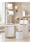 Hgy Home Gold Redundant Wc Paper Holder and Wave Patterned Off-White 6 Piece Bathroom Set - 2