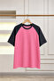 Pink Body Smoked Raglan Sleeve Single Jersey T-Shirt - Oversize Crew Neck Short Sleeve T-Shirt
