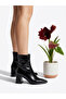 Women's Black Wrinkled Patent Leather Zippered Thick Heeled Boots - 2