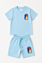 Boy's Back Printed T-Shirt Shorts Set Light Blue