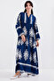Women's Patterned Hijab Dress F.Navy Blue 1010 - 2