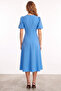 Crew Neck Balloon Sleeve Midi Length A-Line Dress - 2