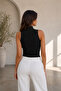 Women's Black Half Turtleneck Ribbed Tank Top - Flexible, Fitted, Stylish Casual Top - 8