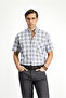 Short Sleeve Regular Fit Cotton Sports Button Collar Plaid Shirt