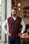 Men's Burgundy Anti-Pilling Fabric Standard Fit Regular Cut V-Neck Knitwear Sweater - 6