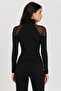 Women's Black Tulle Blouse with Shoulders - 7