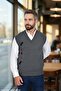 Men's Gray Anti-Pilling Standard Fit Regular Cut V-Neck Knitwear Sweater - 2