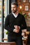 Men's Black Anti-Pilling Standard Fit Regular Cut V-Neck Knit Sweater - 5