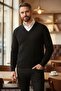 Men's Black Anti-Pilling Standard Fit Regular Cut V-Neck Knit Sweater
