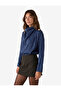 Textured Satin Blouse with Metal Accessories, Draped High Collar, Long Sleeves - 3