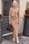 Cardigan Ribbed Double Beige Knitwear Set