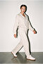 Cream Zippered Oversize Women's Tracksuit Top and Bottom Set