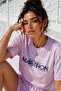Women's Cotton Sporty&Rich Marathon Short Sleeve Oversize T-Shirt and Shorts Bottom Top Set Two-Piece Set - 4