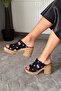 Women's Silva Black Denim Cork Sole Orthopedic Platform Heel Slippers - 2