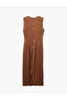 Sleeveless Crew Neck Midi Length Aerobin Satin Dress with Accessory Detail - 4