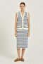 Ecru Navy Blue Striped Gold Buttoned Women's Vest - 2